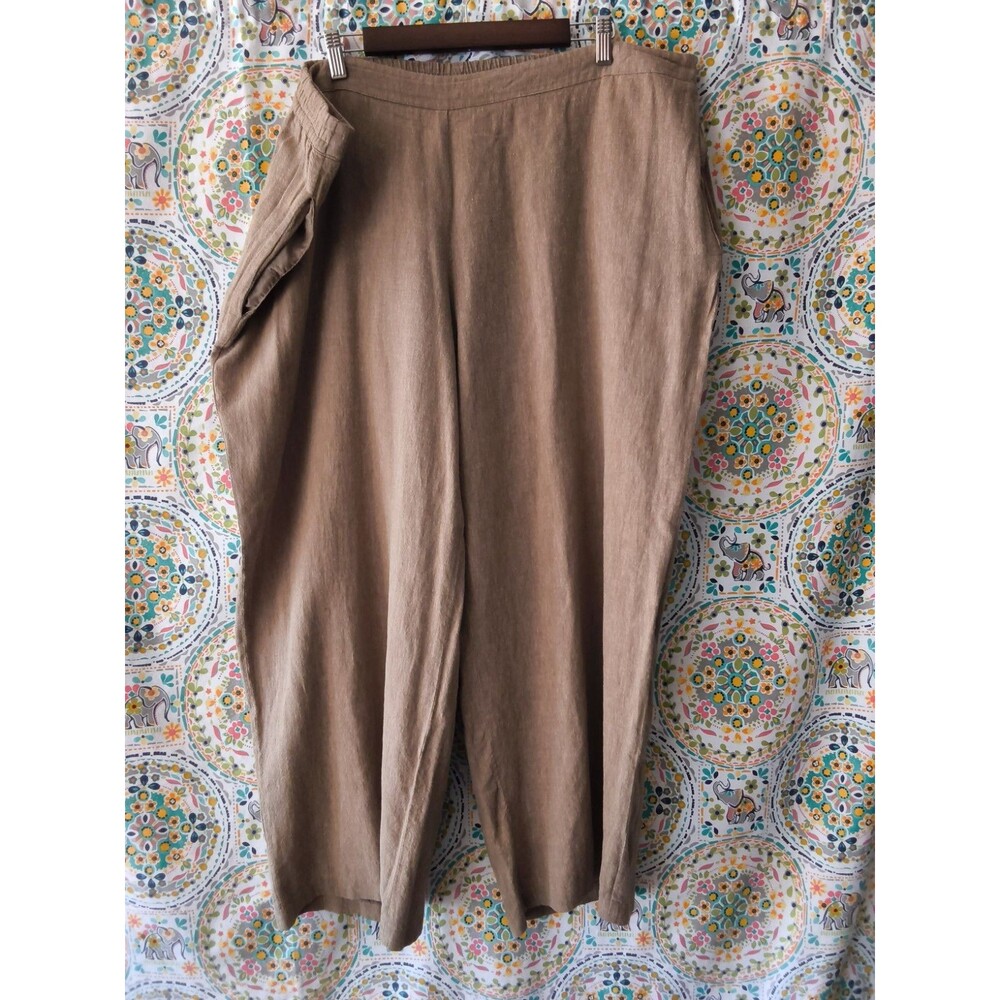Coldwater Creek Linen Pants Women's 2X Linen/Rayon Wide Leg Pull On Pockets Y2K